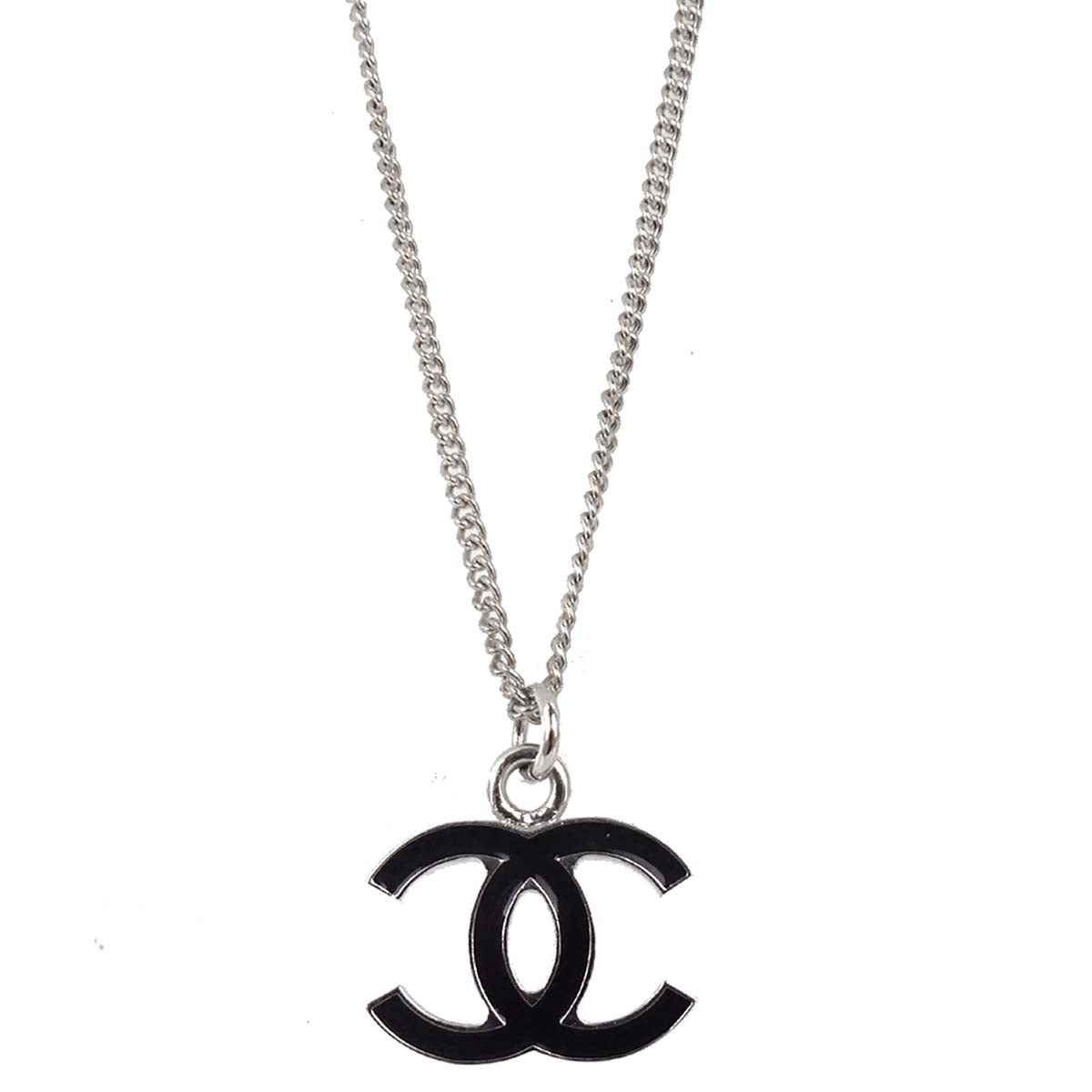 Chanel CC Chain Necklace Silver Black 07V