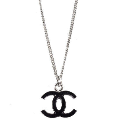 Chanel CC Chain Necklace Silver Black 07V