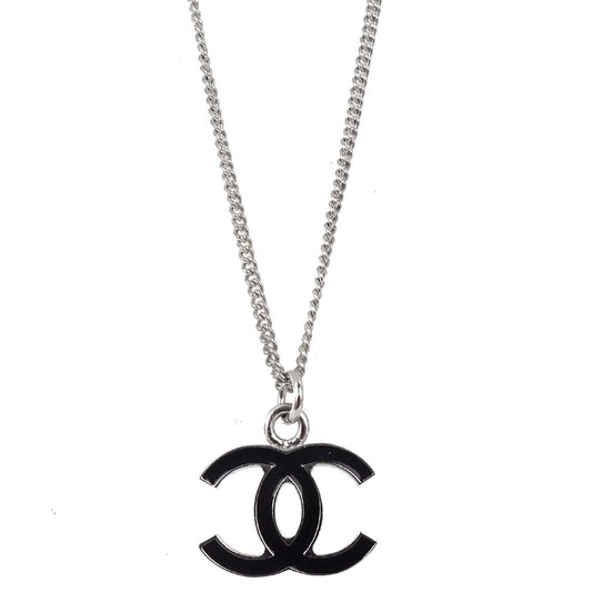 Chanel CC Chain Necklace Silver Black 07V