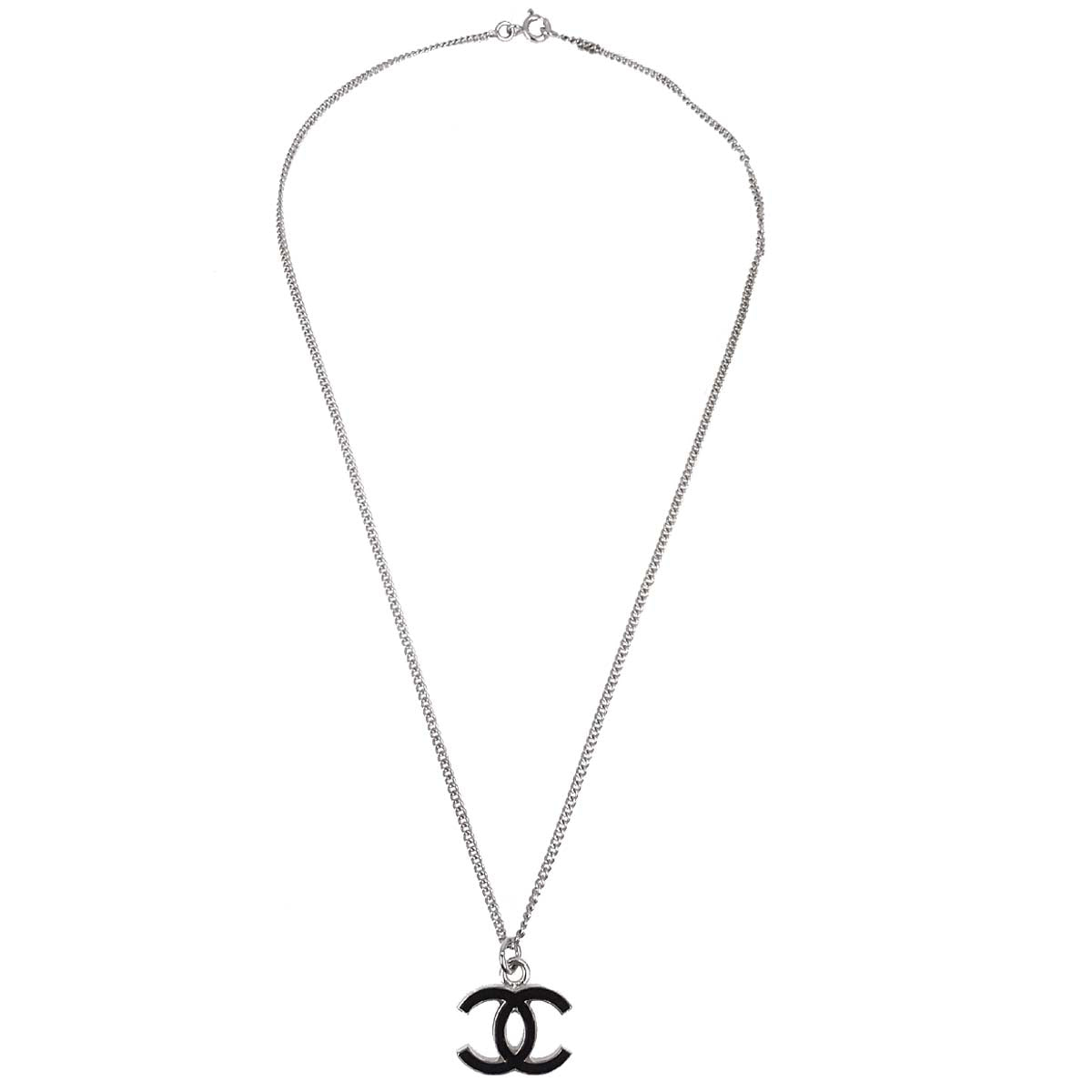 Chanel CC Chain Necklace Silver Black 07V