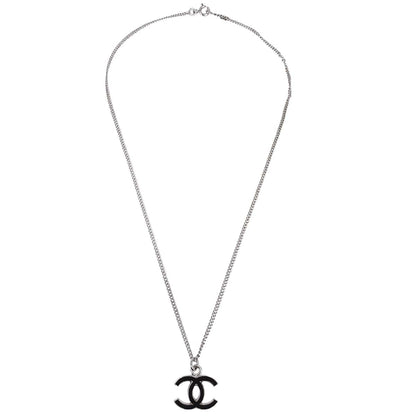 Chanel CC Chain Necklace Silver Black 07V