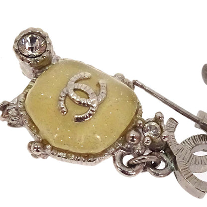Chanel CC Dangle Pierced Earrings Silver Rhinestone 10A