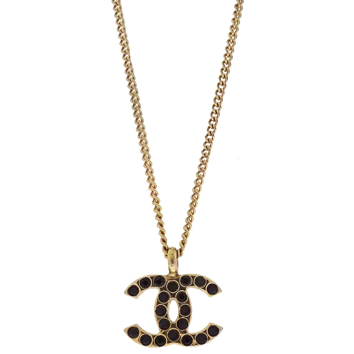 Chanel Rhinestone Gold Black CC Necklace 01A