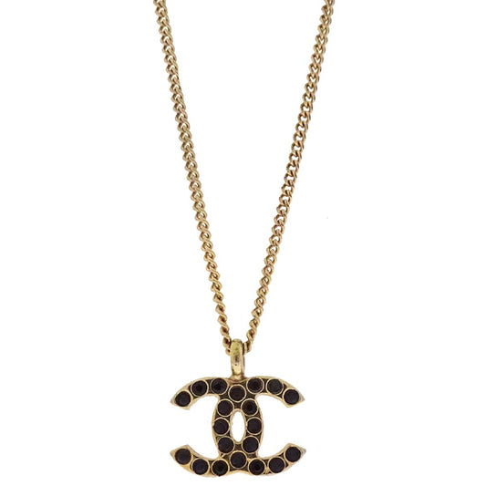 Chanel Rhinestone Gold Black CC Necklace 01A