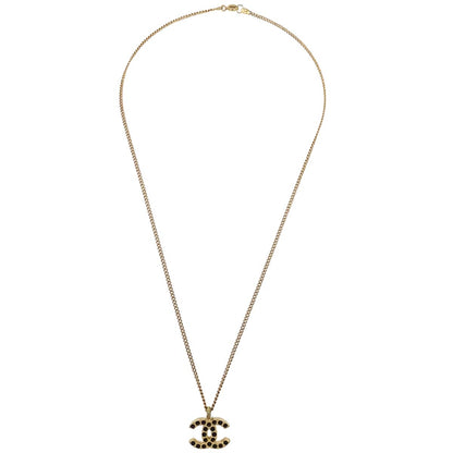 Chanel Rhinestone Gold Black CC Necklace 01A