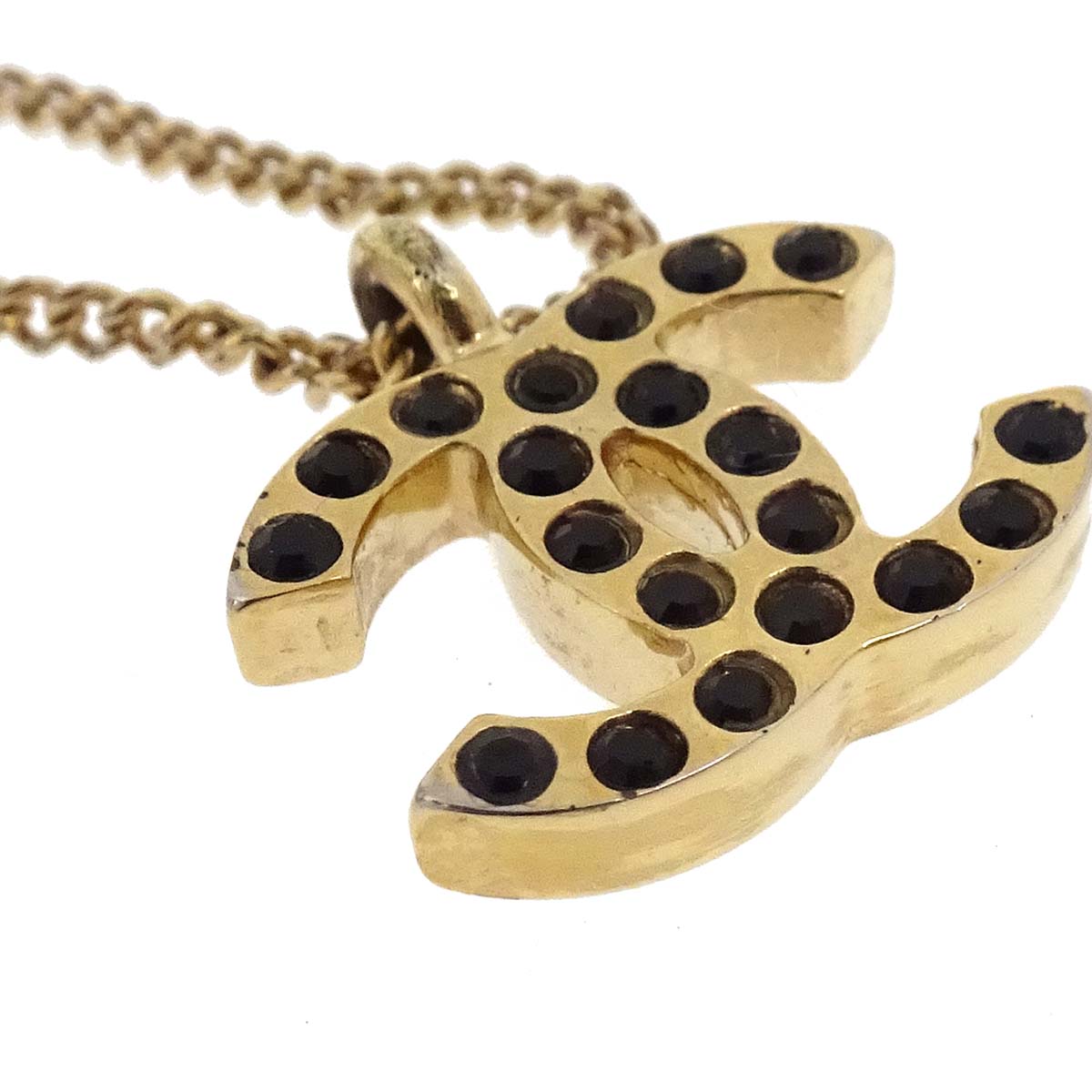 Chanel Rhinestone Gold Black CC Necklace 01A