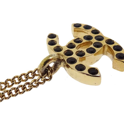 Chanel Rhinestone Gold Black CC Necklace 01A