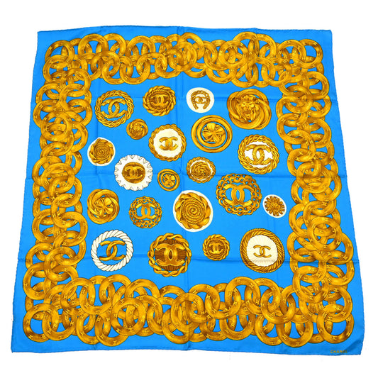 Chanel Blue Chain Button Scarf Small Good