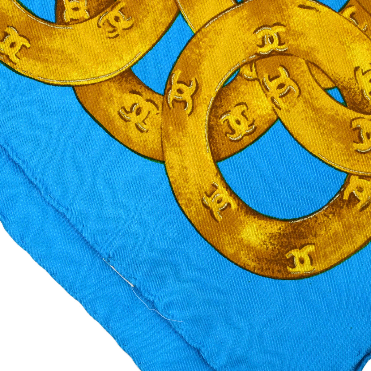 Chanel Blue Chain Button Scarf Small Good