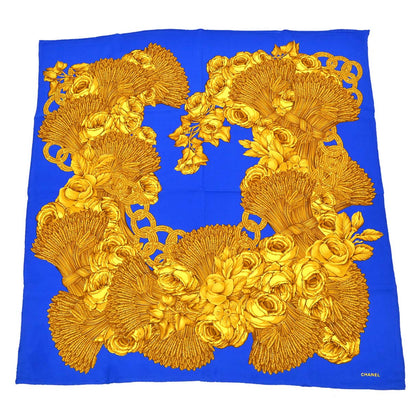 Chanel Blue Gold Camellia Chain Scarf Small Good
