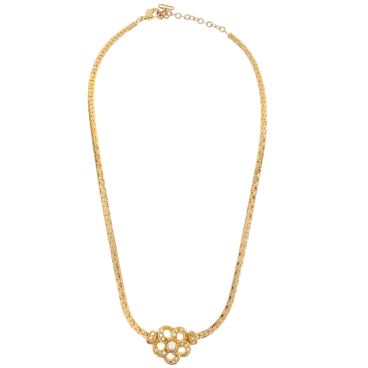 Christian Dior Necklace Pendant Flower Gold Rhinestone