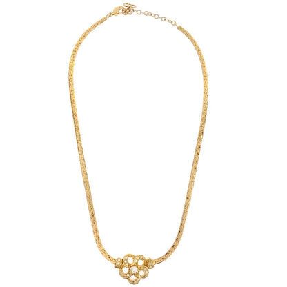 Christian Dior Necklace Pendant Flower Gold Rhinestone