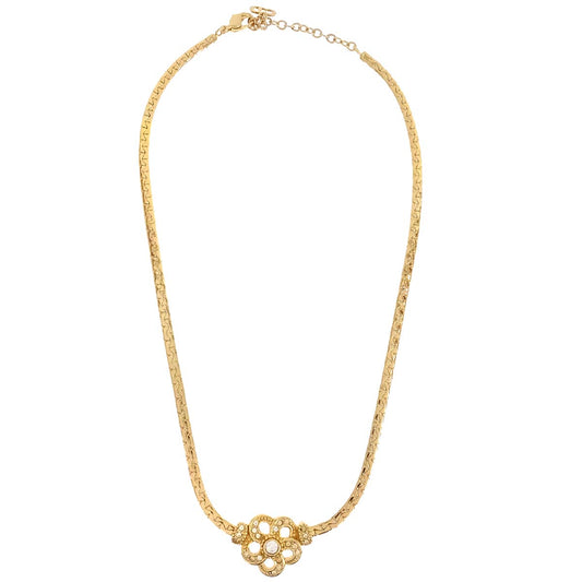 Christian Dior Necklace Pendant Flower Gold Rhinestone
