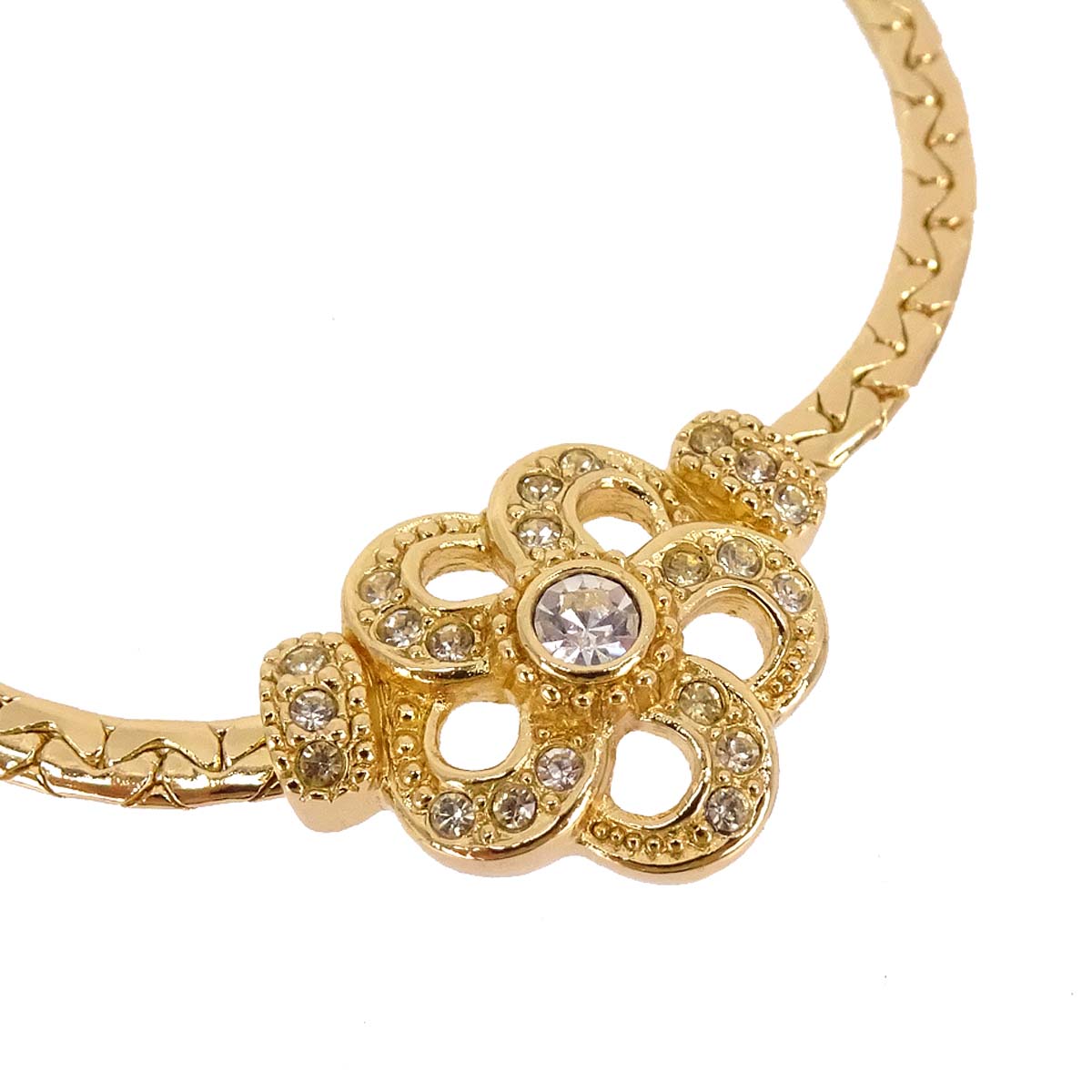 Christian Dior Necklace Pendant Flower Gold Rhinestone