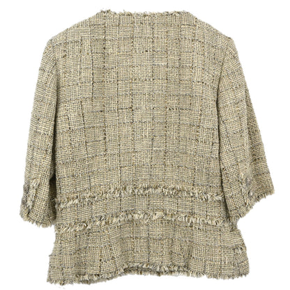 Chanel 2010 Collarless Jacket Tweed Beige #38