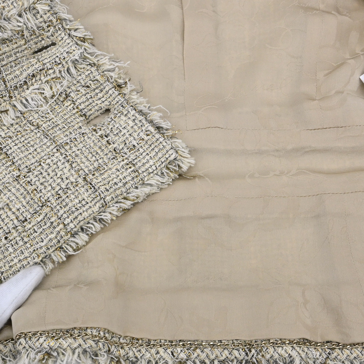 Chanel 2010 Collarless Jacket Tweed Beige #38