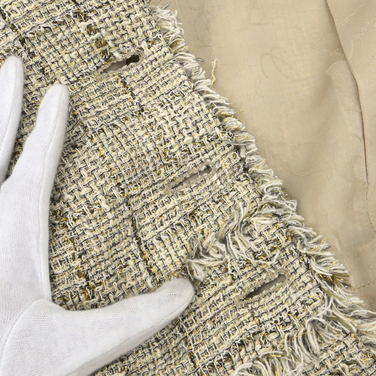 Chanel 2010 Collarless Jacket Tweed Beige #38