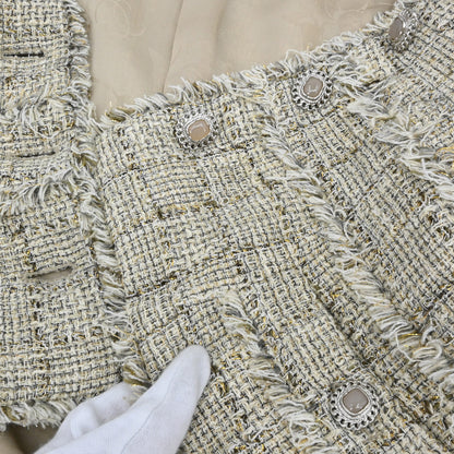 Chanel 2010 Collarless Jacket Tweed Beige #38