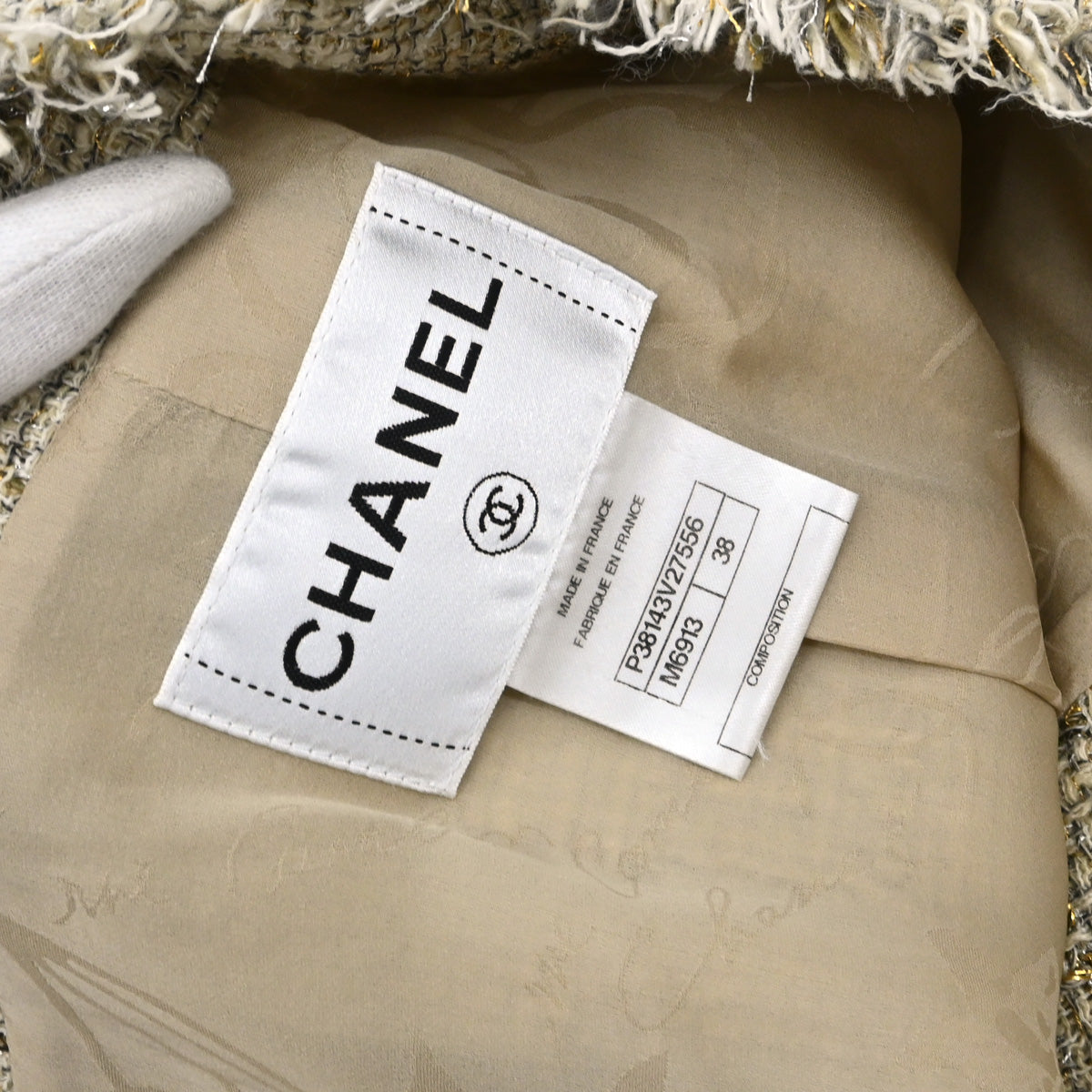 Chanel 2010 Collarless Jacket Tweed Beige #38