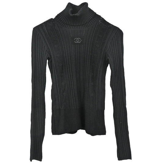 Chanel 2005 Long Sleeve Turtleneck Sweater Knit Top Black #34