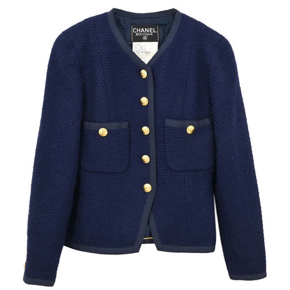 Chanel Collarless Tweed Jacket Navy #38