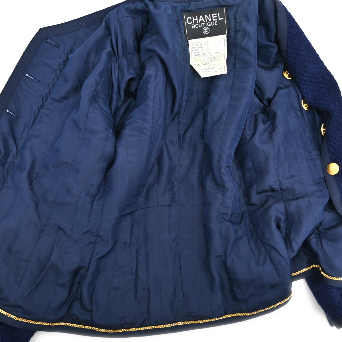 Chanel Collarless Tweed Jacket Navy #38