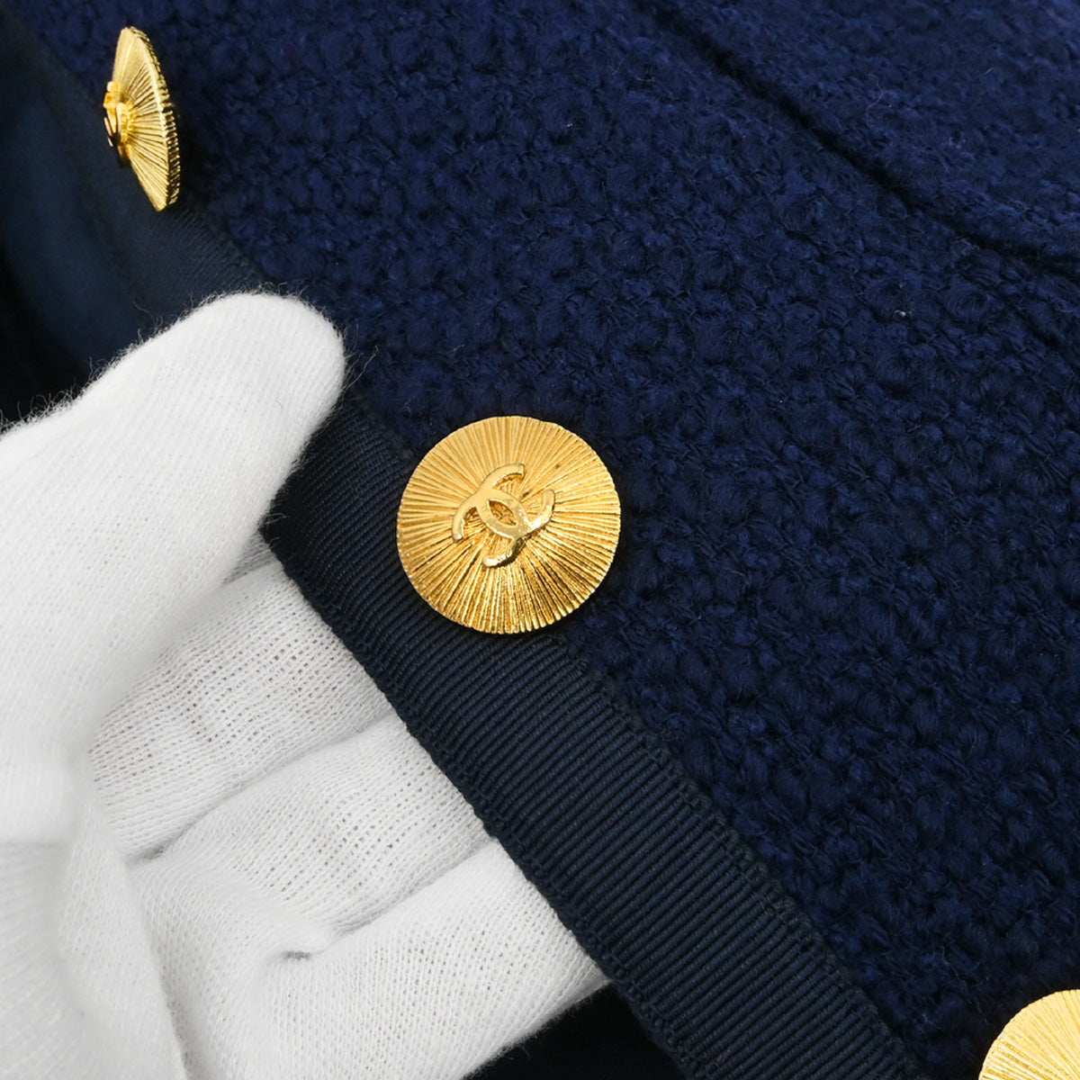 Chanel Collarless Tweed Jacket Navy #38