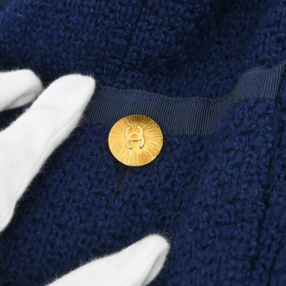 Chanel Collarless Tweed Jacket Navy #38