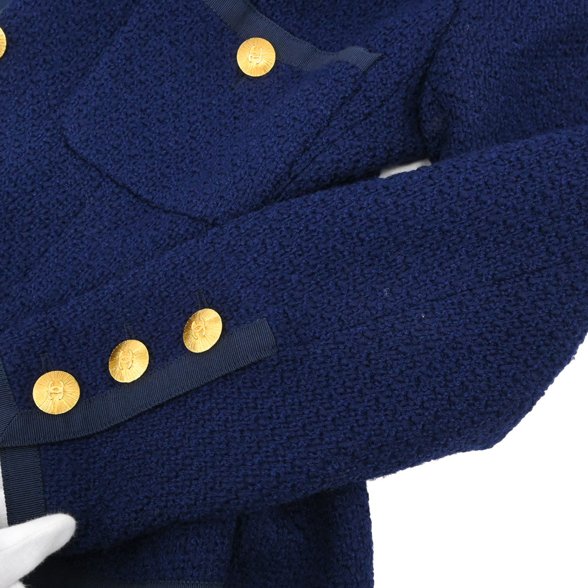 Chanel Collarless Tweed Jacket Navy #38