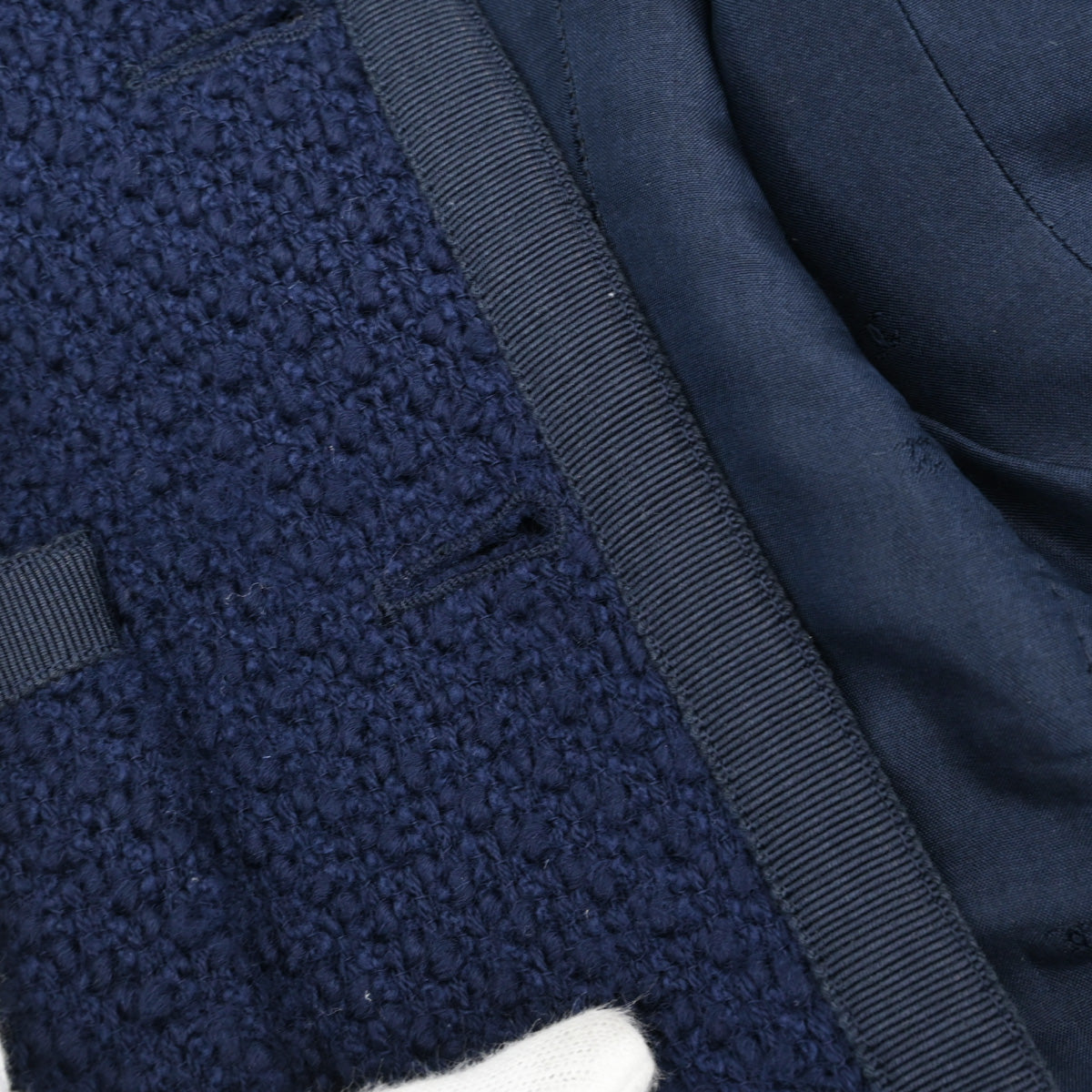 Chanel Collarless Tweed Jacket Navy #38