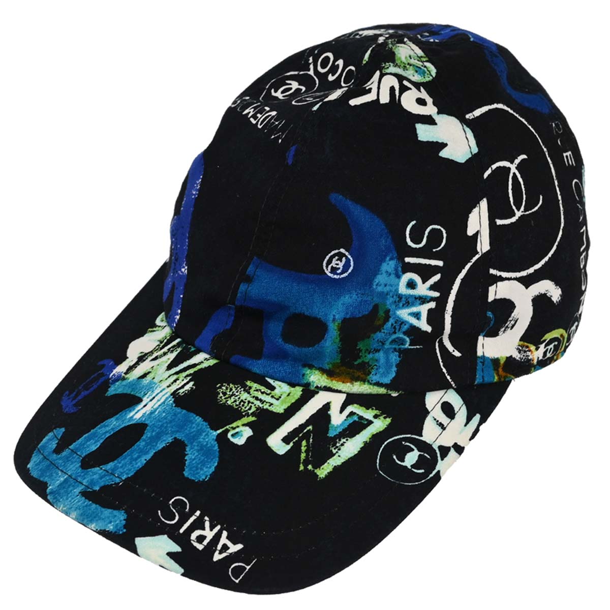 Chanel Print Black #M Cap Hat Small Good