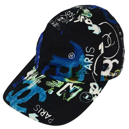 Chanel Print Black #M Cap Hat Small Good