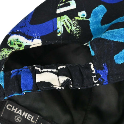 Chanel Print Black #M Cap Hat Small Good