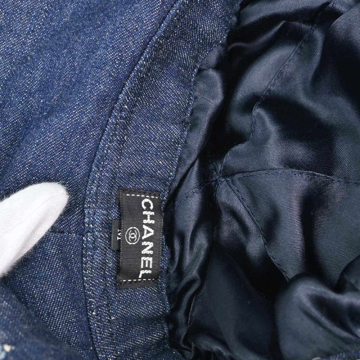 Chanel Navy Denim Hat #M Small Good