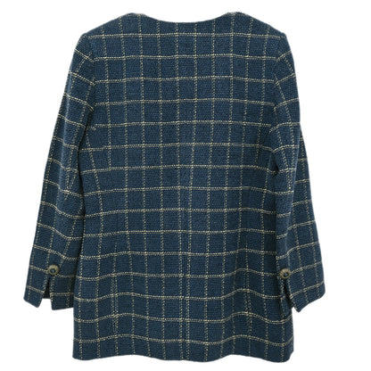 Christian Dior Tweed Collarless Jacket Navy #L