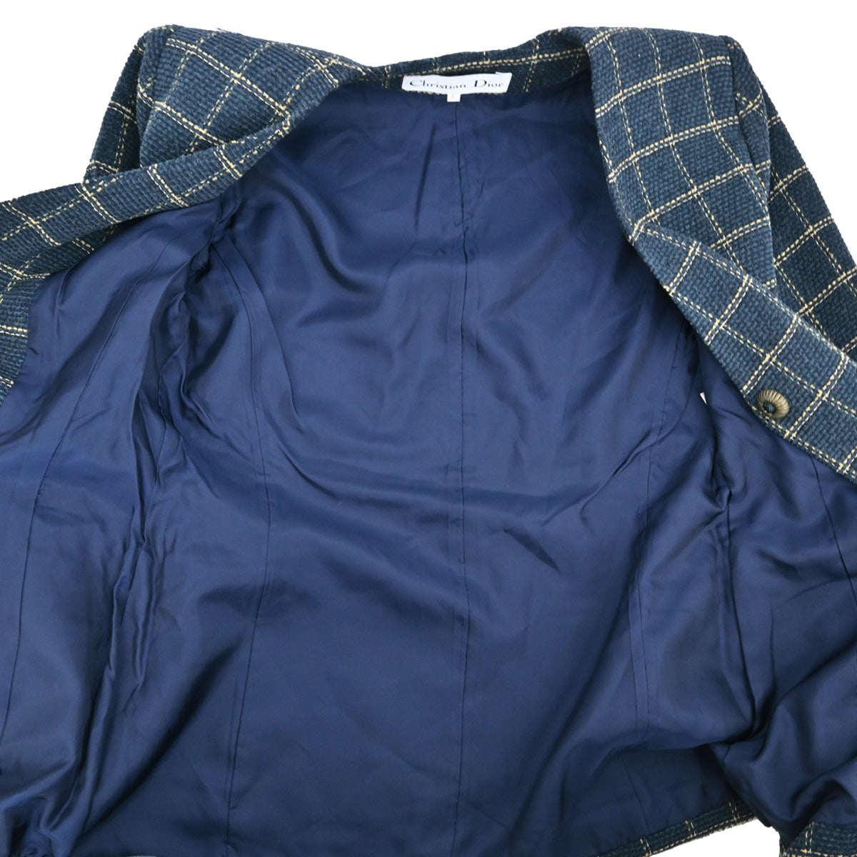 Christian Dior Tweed Collarless Jacket Navy #L