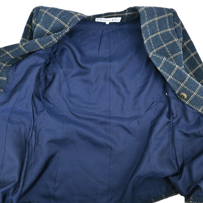 Christian Dior Tweed Collarless Jacket Navy #L