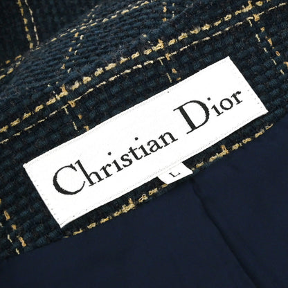 Christian Dior Tweed Collarless Jacket Navy #L