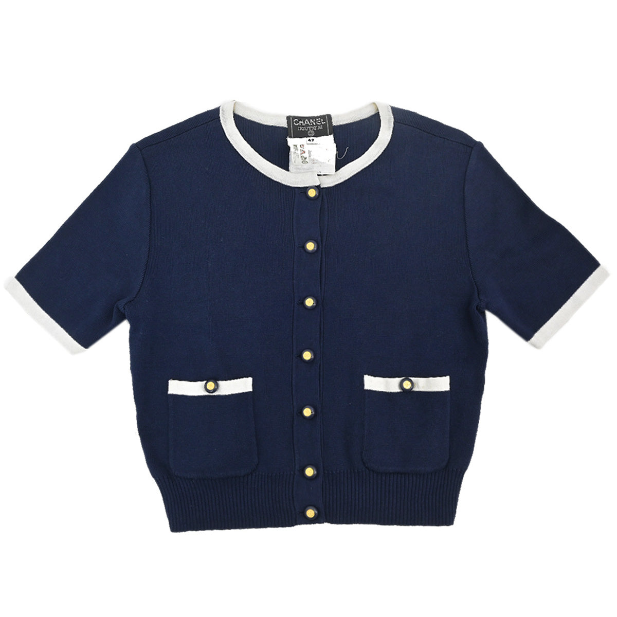 Chanel 1994 Short Sleeve Cardigan Navy #42