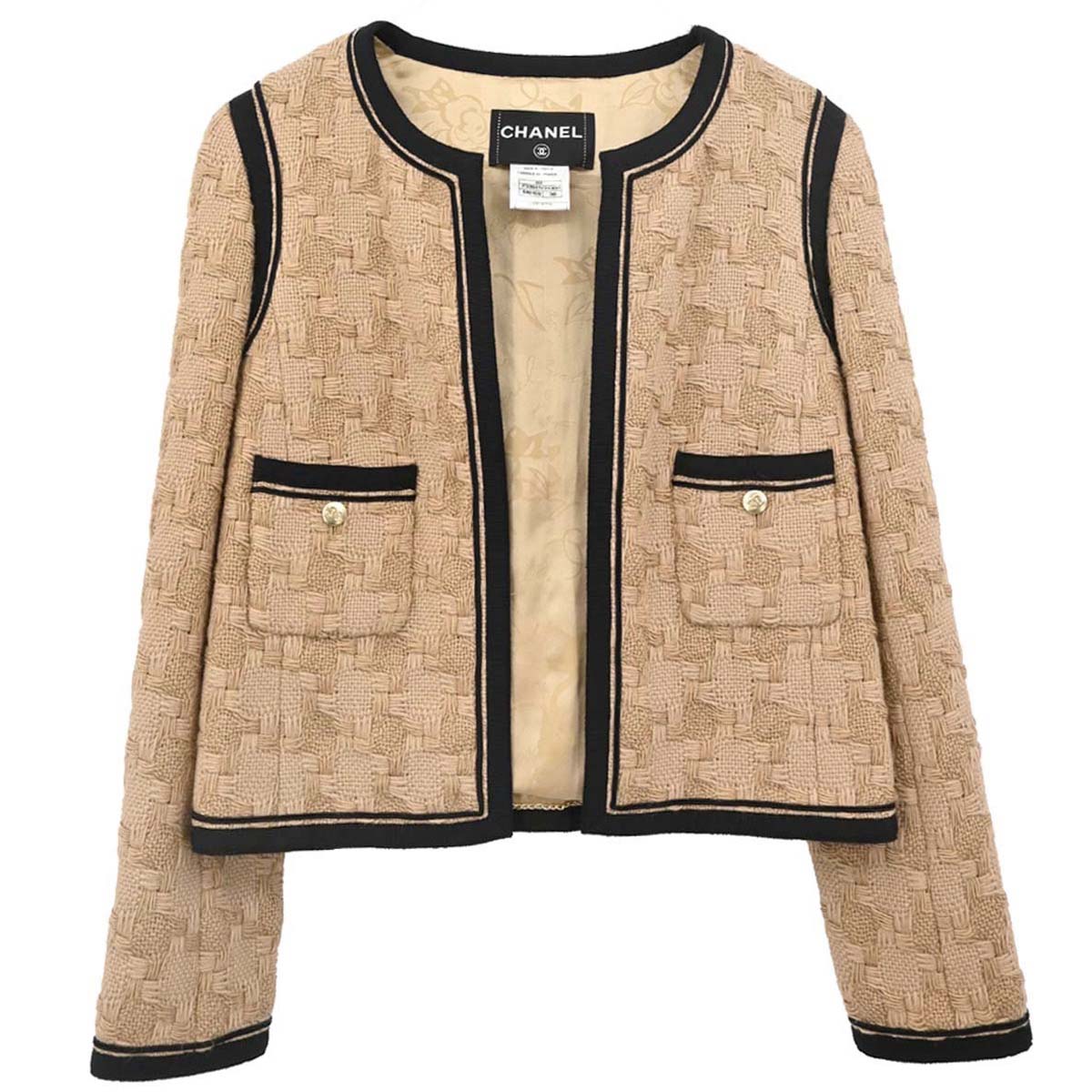 Chanel 2008 Collarless Jacket Beige #38