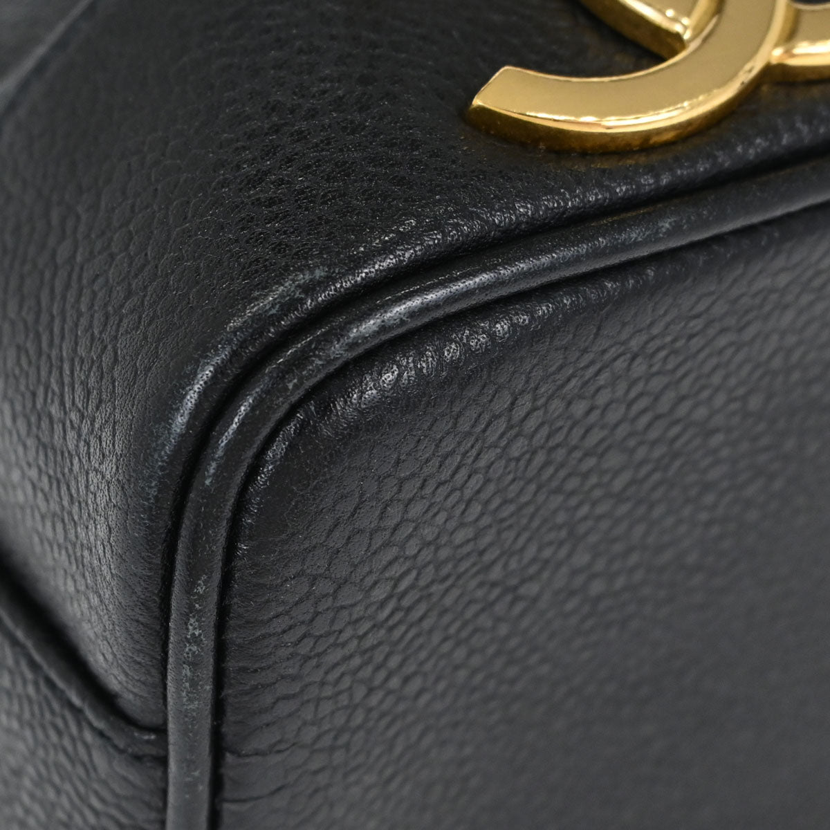 Chanel Black Caviar Skin Triple CC Drawstring Shoulder Bag