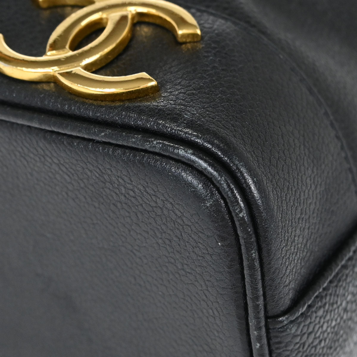 Chanel Black Caviar Skin Triple CC Drawstring Shoulder Bag