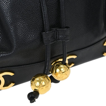 Chanel Black Caviar Skin Triple CC Drawstring Shoulder Bag