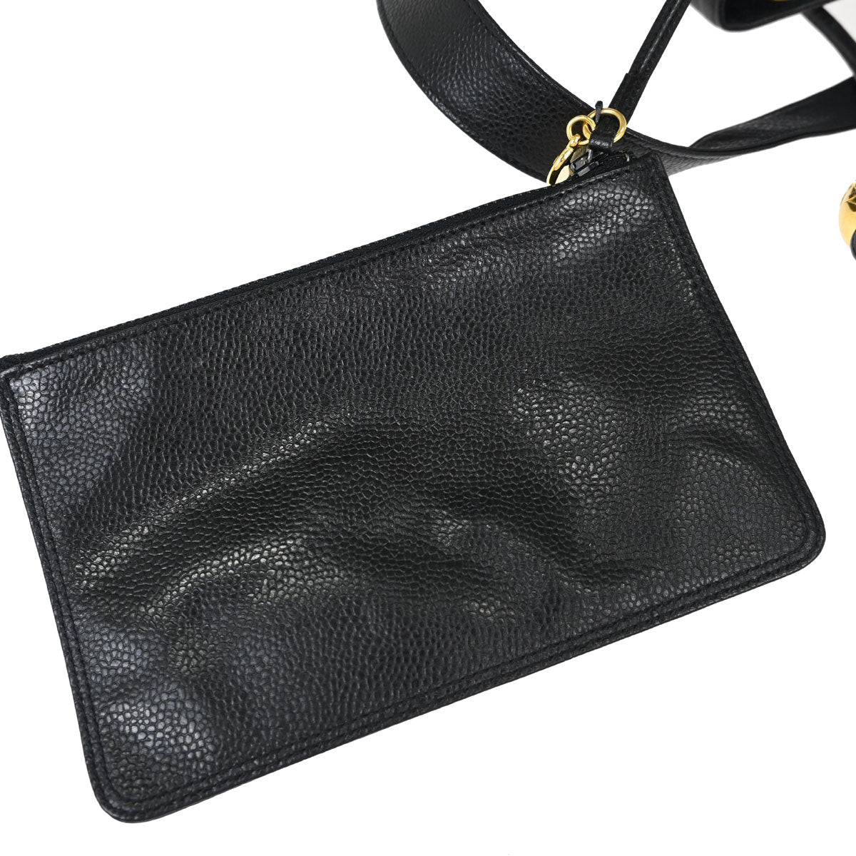 Chanel Black Caviar Skin Triple CC Drawstring Shoulder Bag