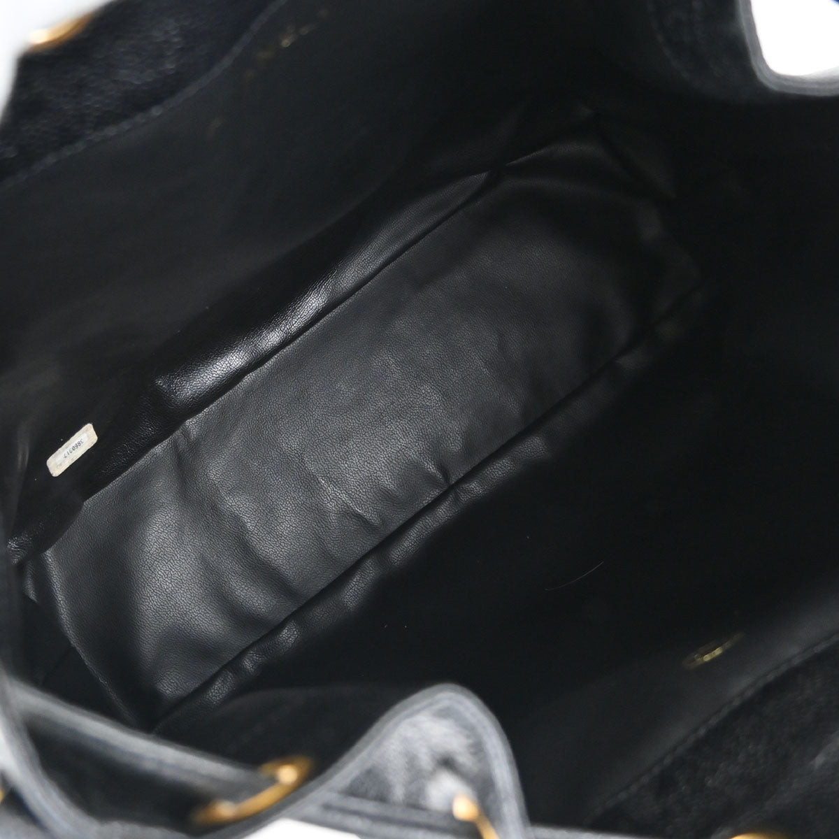 Chanel Black Caviar Skin Triple CC Drawstring Shoulder Bag