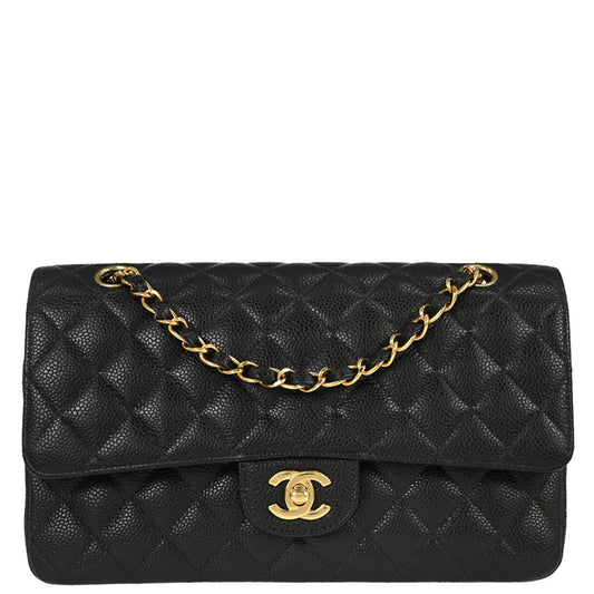 Chanel Black Caviar Skin Medium Classic Double Flap Shoulder Bag