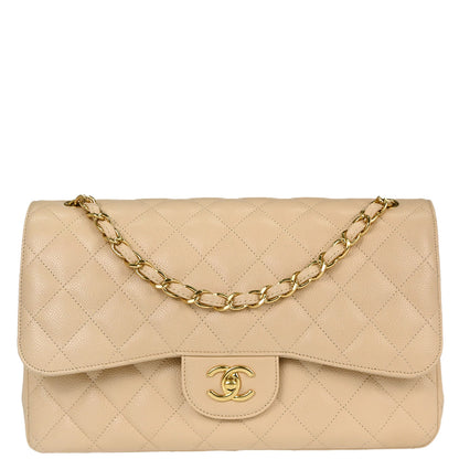 Chanel Beige Caviar Skin Jumbo Classic Double Flap Shoulder Bag