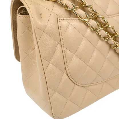 Chanel Beige Caviar Skin Jumbo Classic Double Flap Shoulder Bag