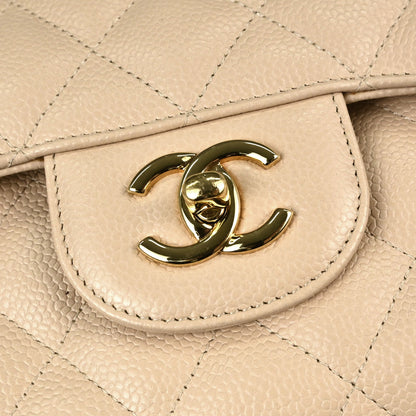 Chanel Beige Caviar Skin Jumbo Classic Double Flap Shoulder Bag