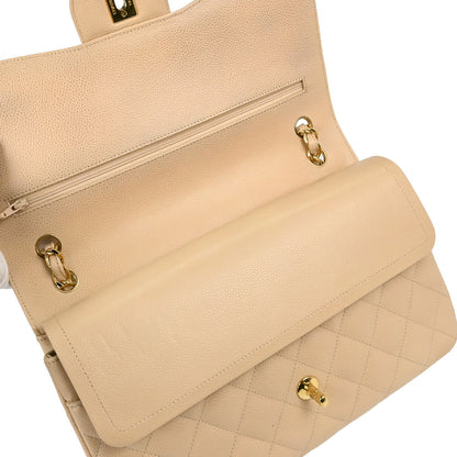 Chanel Beige Caviar Skin Jumbo Classic Double Flap Shoulder Bag
